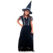 Fantasia Bruxa Vestido Preto de Luxo Infantil de Halloween GG 13 - 16