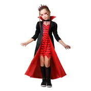 Fantasia Draculinha Rainha Vampira Com Presas de Halloween GG 11 - 12