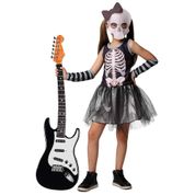 Fantasia Caveira Menina Halloween C/ Luva +Máscara GG 11 - 12