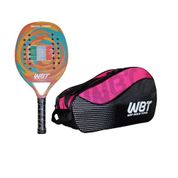 KIT ESPORTE BEACH TENNIS RAQUETE 100% FIRBRA DE CARBONO ITALIAN  E RAQUETEIRA ROSA WBT