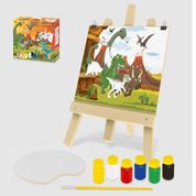 KIT QUADRO TELA PARA PINTURA INFANTIL COMPLETO CAVALETE EM MADEIRA DESENHOS MALETA PINCEL TINTAS  PALETA