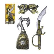 KIT PIRATA FANTASIA MEDIEVAL INFANTIL ACESSORIOS ESPADA GANCHO OCULOS CAVEIRA MENINOS