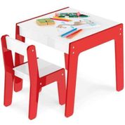 KIT CONJUNTO MESA COM CADEIRA CADEIRINHA DIDATICA INFANTIL MESINHA EM MADEIRA MDF VERMELHA JUNGES