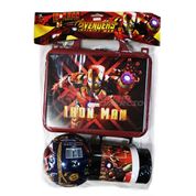 Kit Brinquedo Homem de Ferro Iron Man com 1 Lancheira de Maletinha + 1 Copo + 1 Bola Surpresa