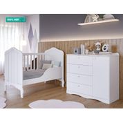 Quarto de Bebê com Berço Mini Cama Harmonia e Cômoda Encanto 1 Porta 4 Gavetas Encanto Permobili Branco