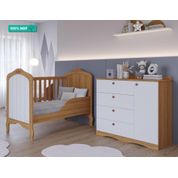 Quarto de Bebê com Berço Mini Cama Harmonia e Cômoda Encanto 1 Porta 4 Gavetas Encanto Permobili Nature/Branco