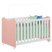 Berço Mini Cama com Rodízios Cristal Rosê/Branco - PN Baby