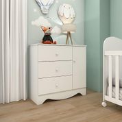 Cômoda Infantil 1 Porta 3 Gavetas 100% MDF Ben Móveis Peroba Branco Brilho