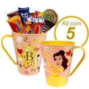 Kit 5 Caneca para Doces Lembranças de Festa Bela e a Fera 360ml