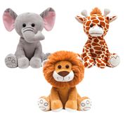 KIT 3 PELÚCIAS INFANTIL BEBE URSINHO GRANDE 25 CM SAFARI ANIMAIS BICHINHOS ANTIALÉRGICO DECORAÇÃO BUBA Cor:Elefantinho/G