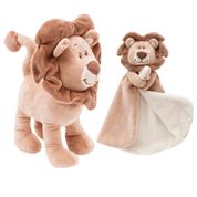 KIT BICHINHO PELÚCIA MACIA ANTIALÉRGICA FOFO DIVERTIDO E NANINHA PARA BEBE BUBA Cor:Leaozinho