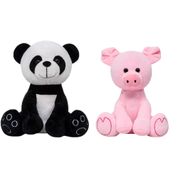 KIT 2 PELÚCIAS INFANTIL BEBE URSINHO GRANDE 25 CM SAFARI ANIMAIS BICHINHOS ANTIALÉRGICO DECORAÇÃO BUBA Cor:Pandinha/Porq