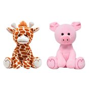 KIT 2 PELÚCIAS INFANTIL BEBE URSINHO GRANDE 25 CM SAFARI ANIMAIS BICHINHOS ANTIALÉRGICO DECORAÇÃO BUBA Cor:Girafinha/Por