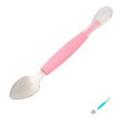 COLHER INFANTIL BEBE 2 EM 1 DUPLA FUNCIONALIDADE AÇO INOXIDÁVEL RASPAR FRUTAS E VEGETAIS BUBA Cor:Rosa