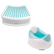 KIT TRONINHO E DEGRAU INFANTIL SANITÁRIO PINICO PRIVADINHA BEBE ANTIDERRAPANTE COM RECIPIENTE REMOVÍVEL BUBA Cor:Azul