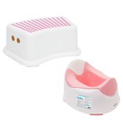 KIT TRONINHO E DEGRAU INFANTIL SANITÁRIO PINICO PRIVADINHA BEBE ANTIDERRAPANTE COM RECIPIENTE REMOVÍVEL BUBA Cor:Rosa