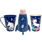 Kit 3 em 1 de Unicórnio Caneca Garrafa Foguete e Copo Infantil Plasútil