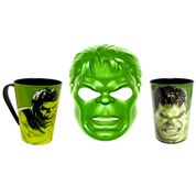 Kit Máscara Super Herói Verde Infantil Copo e Caneca do Hulk