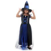 Fantasia de Halloween Menina Vestido de Bruxinha Azul+Chapéu - G 9 - 12