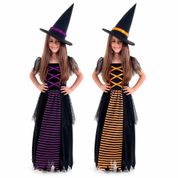 Fantasia de Bruxa Infantil Vestido Longo c/ Chapéu Halloween Laranja M 5 - 8