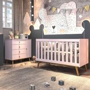 Quarto de Bebê Retrô Cômoda 4 Gavetas com Fraldário Lígia Berço 3 em 1 Ludmila Rosa Carolina Baby