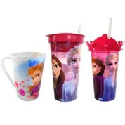 Kit Infantil Anna e Elsa Frozen com 2 Copos e 1 Caneca Estampados