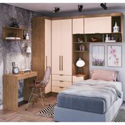 Quarto Modulado Solteiro Infinity com 5 Portas - Macadâmia/Blush Line