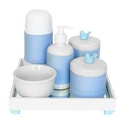 Kit Higiene Espelho Completo Porcelanas, Garrafa Pequena e Capa Passarinho Azul