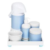 Kit Higiene Espelho Completo Porcelanas, Garrafa e Capa Azul