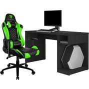 Kit Mesa Para PC Gamer Legend Preto com Cadeira Gamer TGC12 ThunderX3 Preto Verde - Lyam Decor