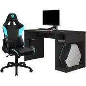 Kit Mesa Para PC Gamer Legend Preto com Cadeira Gamer EC3 ThunderX3 Preto Ciano - Lyam Decor