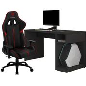 Kit Mesa Para PC Gamer Legend Preto com Cadeira Gamer BC3 ThunderX3 Preto Vermelho - Lyam Decor