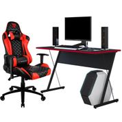 Kit Mesa Para PC Gamer Kombat com Cadeira Gamer TGC12 H01 ThunderX3 Preto Vermelho - Lyam Decor
