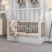 Berço Infantil Montessoriano Wood Divicar Branco Acetinado/Carvalho Treviso