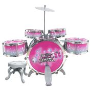 Bateria Instrumento Acústica Musical Infantil Criança Rock Party Menina Rosa Completa - DM Toys