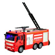 Caminhao de Bombeiro Infantil de Controle Remoto Carrinho com Som Luzes eBomba escala 1:30 DMToys