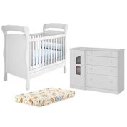 Berço Mini Cama 773 E Comoda 2644 Amore Branco Com Colchao Qmovi