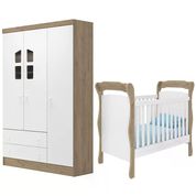 Berço Mini Cama 773 E Guarda Roupa 2637 Amore Carvalho Rustico Branco Qmovi