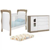 Berço Mini Cama 773 E Comoda 2644 Amore Carvalho Rustico Branco Com Colchao Qmovi