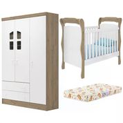 Berço Mini Cama 773 E Guarda Roupa 2637 Amore Carvalho Rustico Branco Com Colchao Qmovi