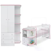 Berço 02 Gavetas 758 E Guarda Roupa 825 Doce Sonho Branco Rosa Qmovi