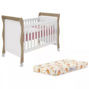 Berço Mini Cama Amore 1355 Carvalho Rustico Branco Com Rodizios E Colchao Qmovi