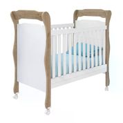 Berço Mini Cama Infantil Amore Com Rodizios 773 Carvalho Rustico Branco Qmovi