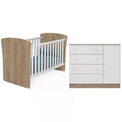 Berço Mini Cama 2484 E Comoda 2561 Doce Sonho Carvalho Rustico Branco Qmovi