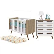 Berço Mini Cama 2857 E Comoda 2868 Retro Carvalho Rustico Branco Com Colchao Qmovi