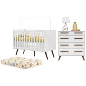 Berço Mini Cama 2857 E Comoda 2868 Retro Branco Com Colchao Qmovi