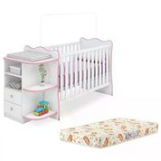 Berço Comoda Infantil Doce Sonho 758 Branco Rosa Com Colchao Qmovi