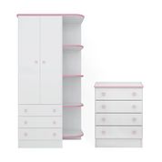 Guarda Roupa Infantil 825 E Comoda 777 Doce Sonho Branco Rosa Qmovi