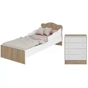 Mini Cama Infantil 849 E Comoda 777 Doce Sonho Carvalho Rustico Branco Qmovi