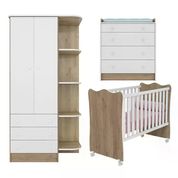 Quarto Infantil 03 Peças Doce Sonho 1X2523X825 Carvalho Rustico Branco Com Rodizios Qmovi